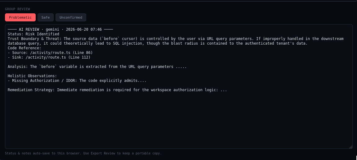 AI Review Pane - sourced fix guidance per finding